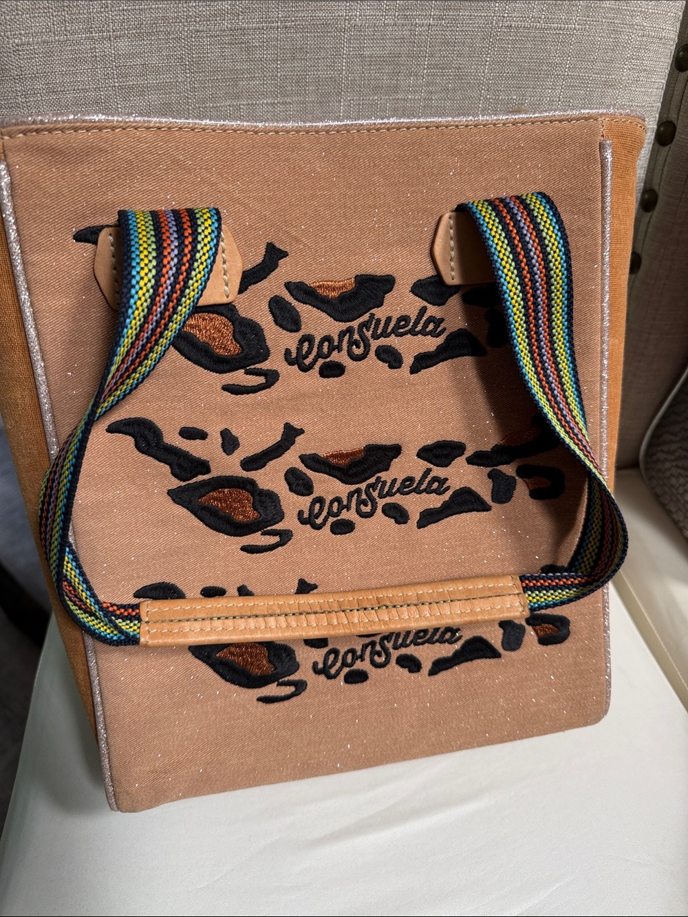 Consuela Aline new chica Canvas Tote with Multicolor Straps and Leopard Motif